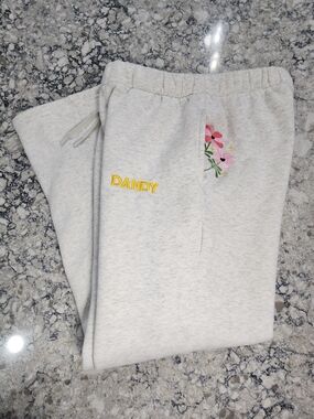 DANDY Light Gray Floral Embroidered Jogger Pants